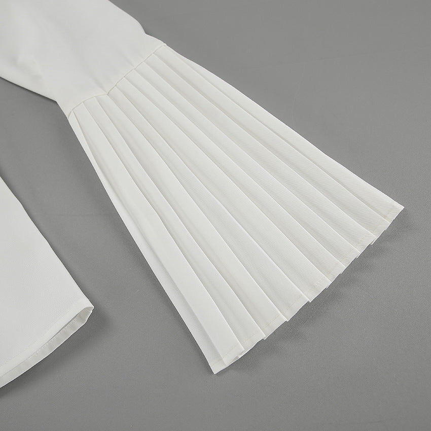 Pleated Sleeve Hollow-out Top