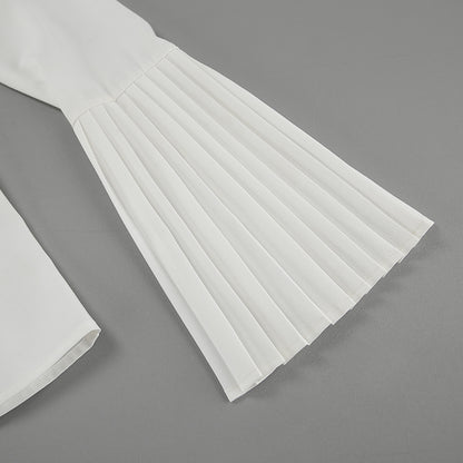Pleated Sleeve Hollow-out Top