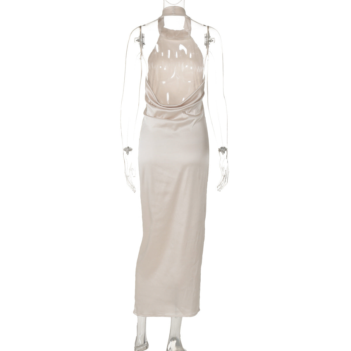 Sleeveless Halter Backless Satin Dress