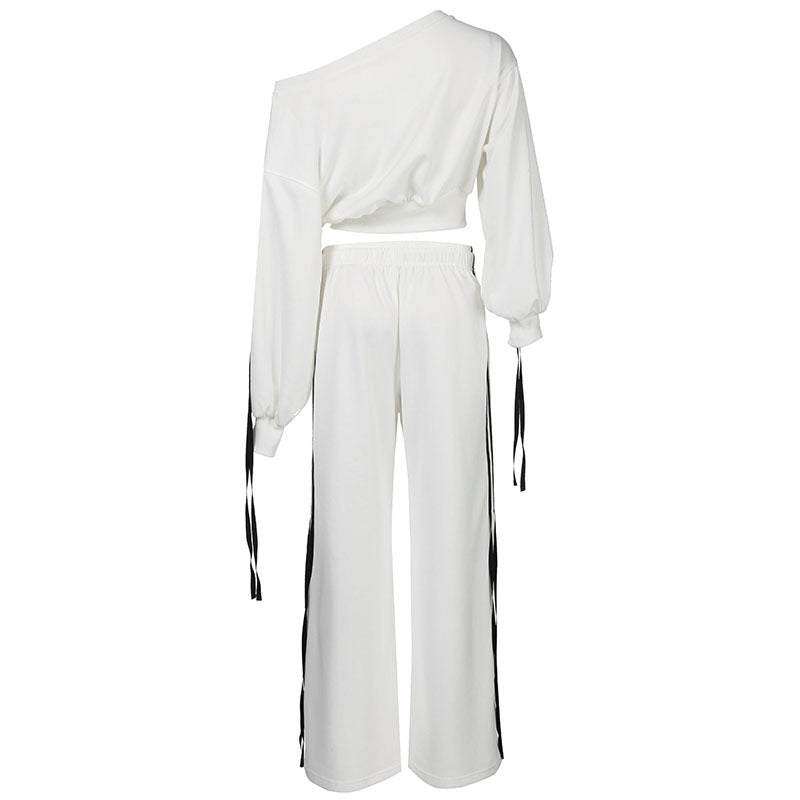 Ribbon Pullover Loose Pant Set