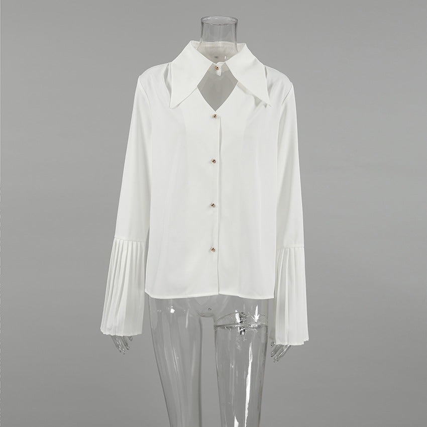 Pleated Sleeve Hollow-out Top