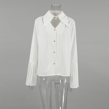 Pleated Sleeve Hollow-out Top