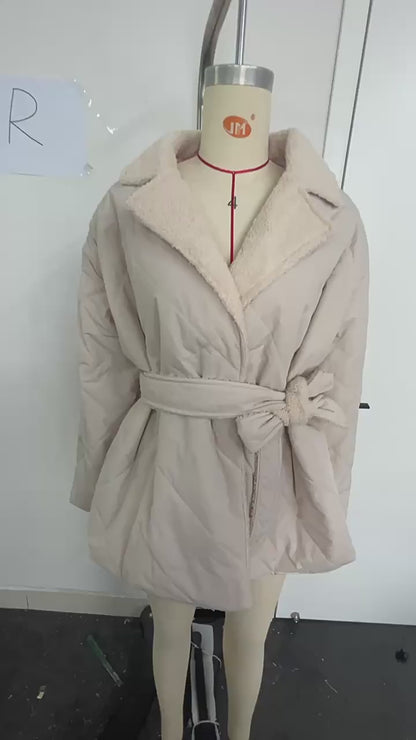 Lapel Faux Fur Waist-Tied Coat