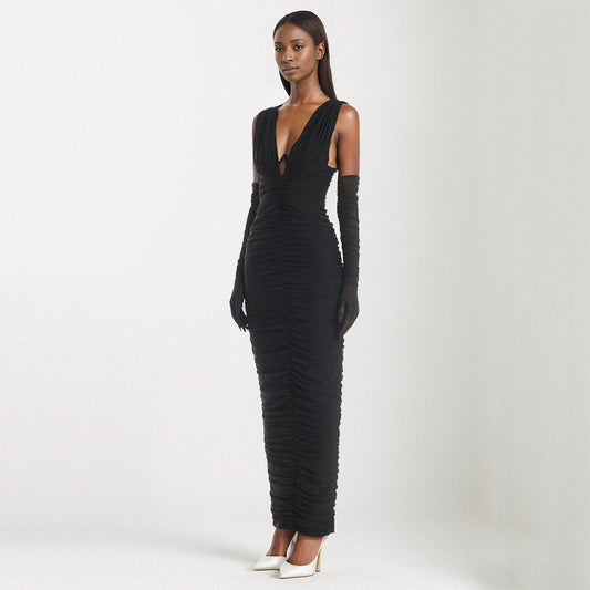 High-grade V-Ruched Dress