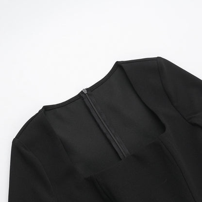 Square Collar Long Sleeve Dress