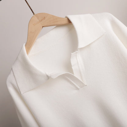 Simple Loose Solid Collar Sweater Set