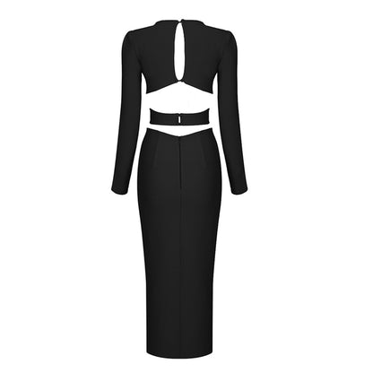 V-neck Long-sleeved Slit Dress