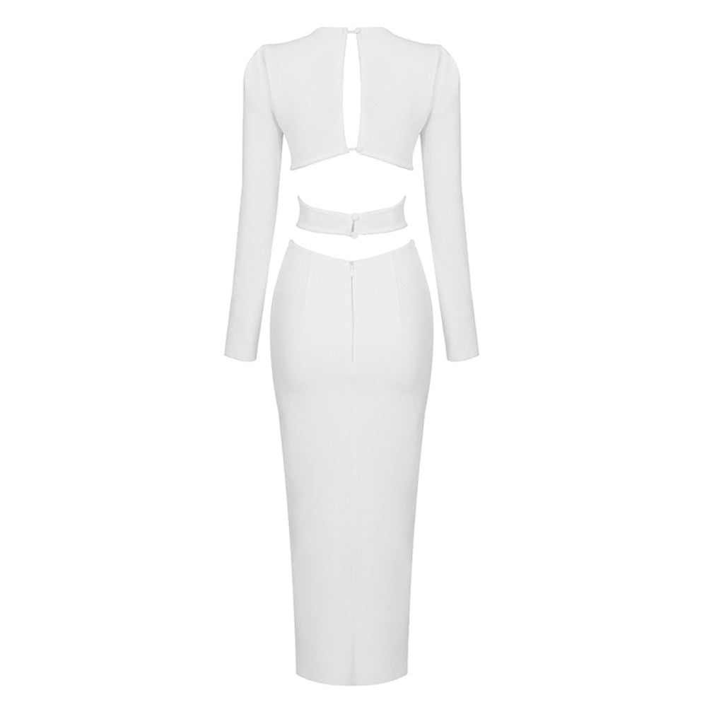 V-neck Long-sleeved Slit Dress