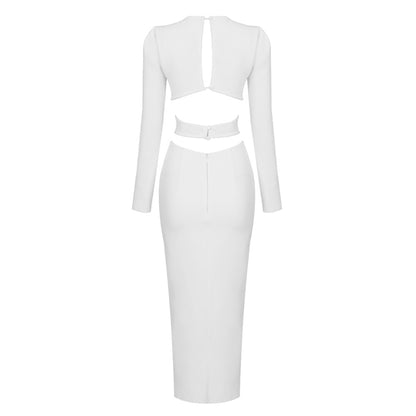 V-neck Long-sleeved Slit Dress