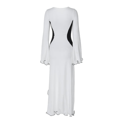 Black and White Split Long Sleeve Dress
