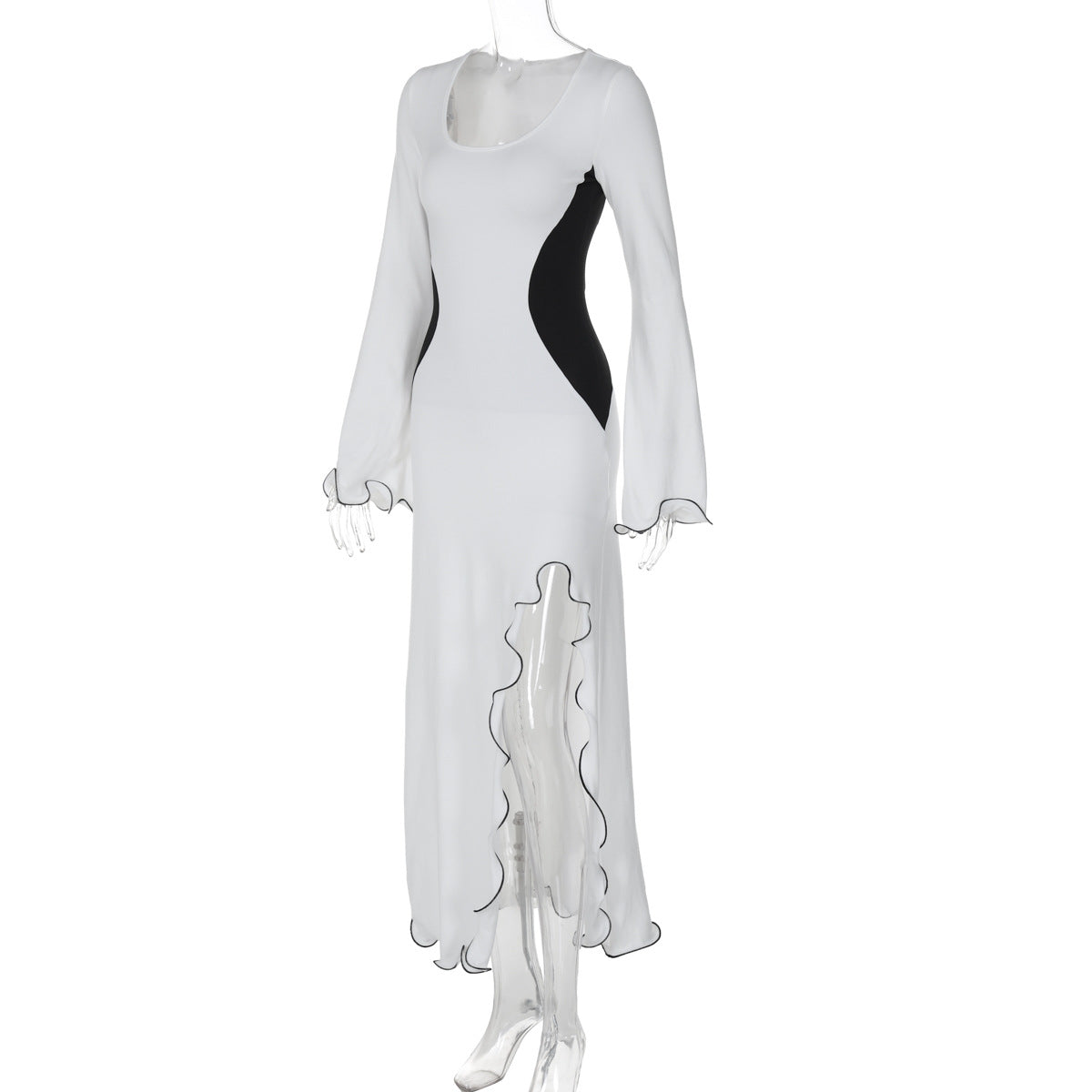 Black and White Split Long Sleeve Dress