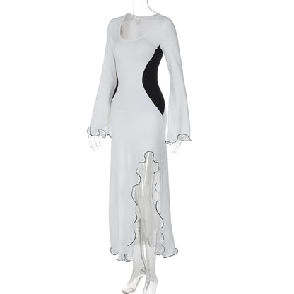 Black and White Split Long Sleeve Dress